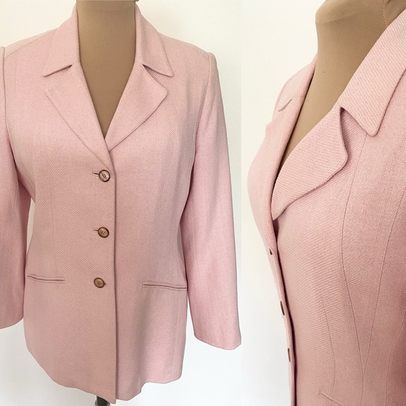 Vintage 90s CARLISLE Silk Blazer *Size 12* Pink Tailored Preppy Career Jacket - Picture 1 of 9